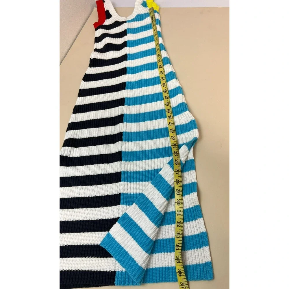 Staud Maxi Sweater Tank Dress Half‎ Black White Half Blue White Sleeveless SZ XS